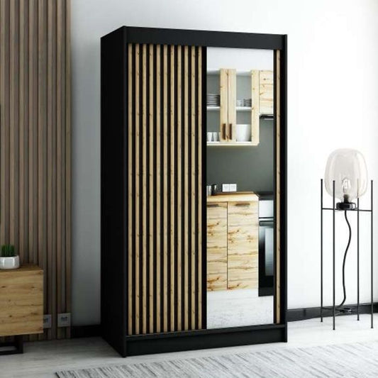 Gloucester II 120cm Sliding 2 Door Wardrobe with Mirror - Black