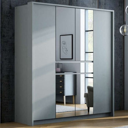 Waverley Platinum Grey 6 Door Wardrobe with Mirror & Drawer | Sleek & Functional | Furco
