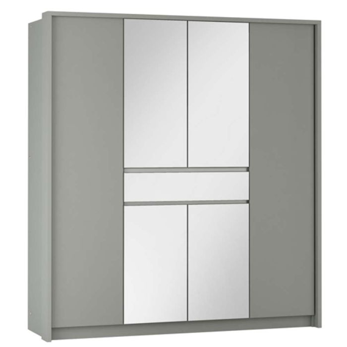 Waverley Platinum Grey 6 Door Wardrobe with Mirror & Drawer | Sleek & Functional | Furco