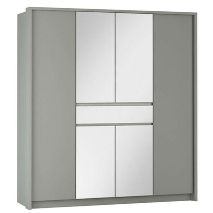 Waverley Platinum Grey 6 Door Wardrobe with Mirror & Drawer | Sleek & Functional | Furco