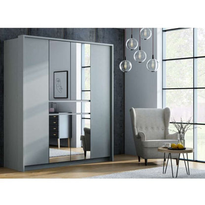 Waverley Platinum Grey 6 Door Wardrobe with Mirror & Drawer | Sleek & Functional | Furco