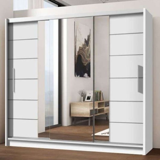 Louane 3 Door Sliding 250cm Wardrobe with Mirror - White