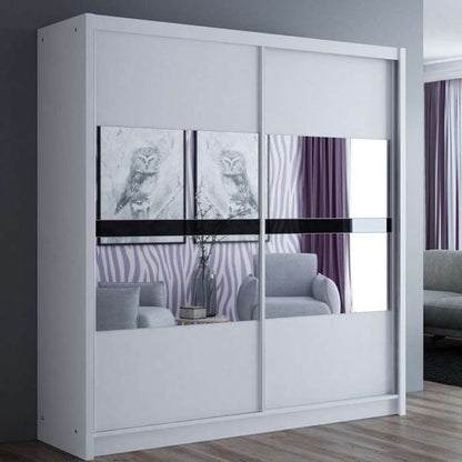 Trafford White Mirrored Sliding 2 Door Wardrobe | 203cm | Bright & Spacious | Furco
