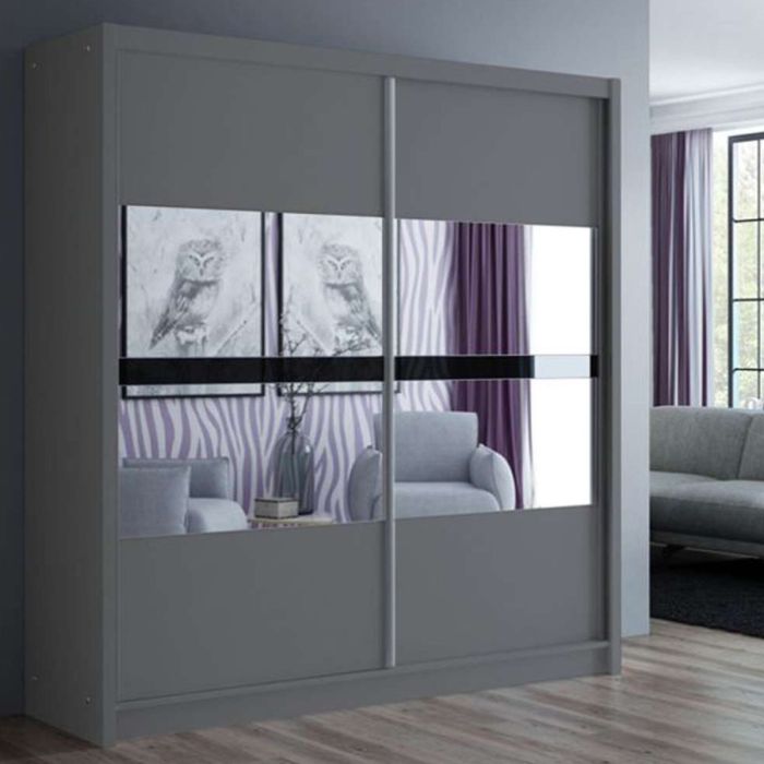 Trafford Sliding 2 Door 203cm Wardrobe with Mirror - Graphite Grey