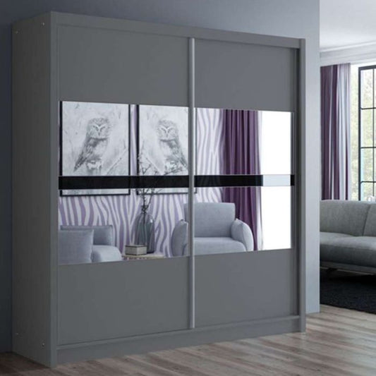 Trafford Sliding 2 Door 203cm Wardrobe with Mirror - Graphite Grey