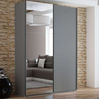 Boris Mirror Sliding 2 Door 150cm Wardrobe - Graphite Grey