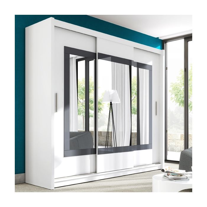 Hampstead Sliding Door 250cm Wardrobe with Mirror - White and Grey