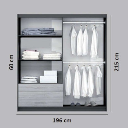 Lincolnshire Stylishy Design Mirrored 4 Door Wardrobe with 3 Drawers - Oak Wotan