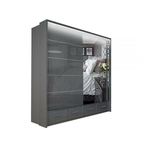 FURCO Mendeley 208cm Grey High Gloss 2 Door Sliding Wardrobe - Chic and Functional