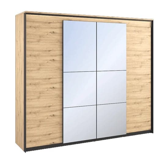 Quebec 4 Door Hinged Mirrored Wardrobe in Artisan Oak | LED Lighting Included | Furco