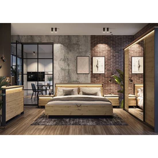 Quebec 4 Door Hinged Mirrored Wardrobe in Artisan Oak | LED Lighting Included | Furco