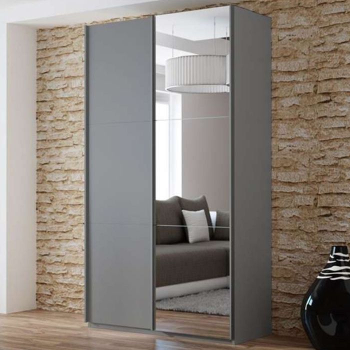 Boris Sliding 2 Door 120cm Wardrobe with Mirror - White