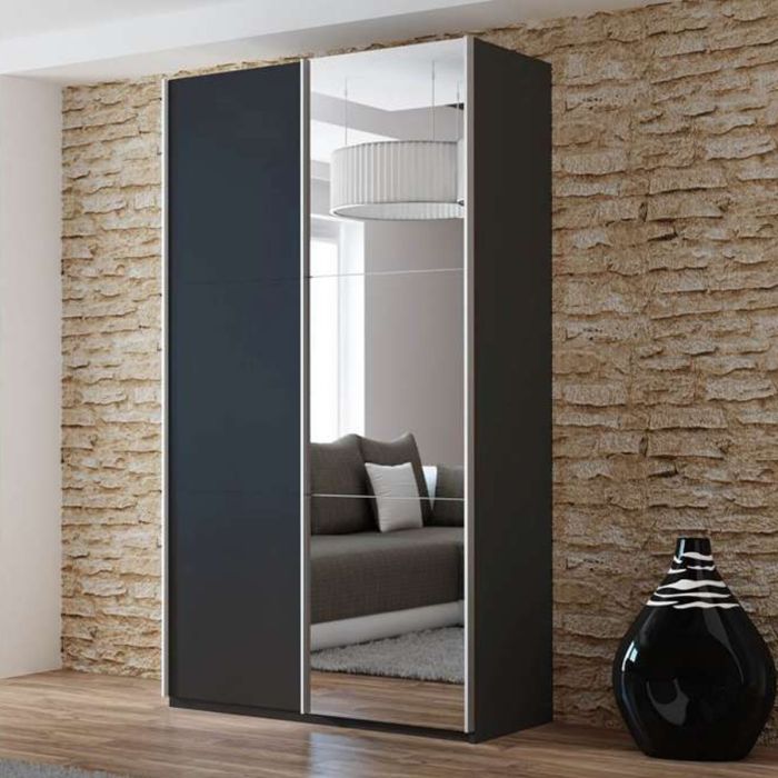 Boris Sliding 2 Door 120cm Wardrobe with Mirror - White
