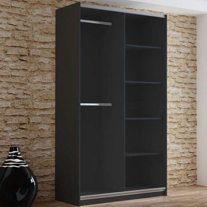 Boris Sliding 2 Door 120cm Wardrobe with Mirror - Black