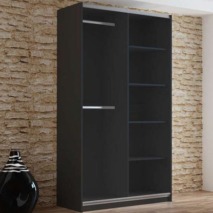 Boris Sliding 2 Door 120cm Wardrobe with Mirror - Black