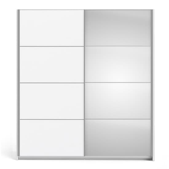 Reck Mirrored Sliding Doors Wardrobe In White With 2 Shelves