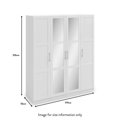 Bithlo White 4 Door Mirrored Wardrobe