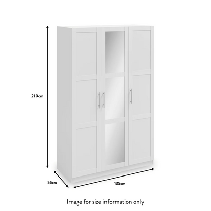 Bithlo White 3 Door Mirrored Wardrobe