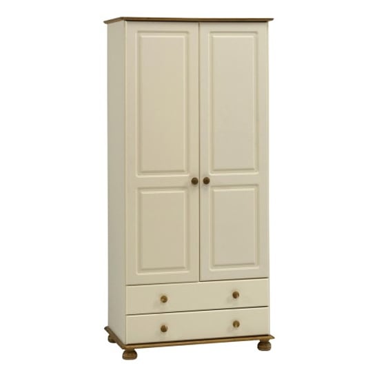 Richland Tall Wooden Wardrobe With 2 Doors In Cream And Pine