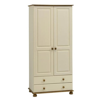 Richland Tall Wooden Wardrobe With 2 Doors In Cream And Pine