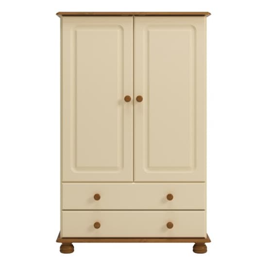Richland Wide Wooden Wardrobe With 2 Doors In Cream And Pine