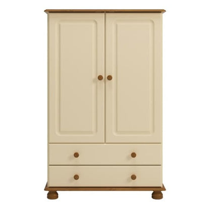 Richland Wide Wooden Wardrobe With 2 Doors In Cream And Pine