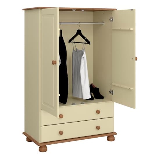 Richland Wide Wooden Wardrobe With 2 Doors In Cream And Pine