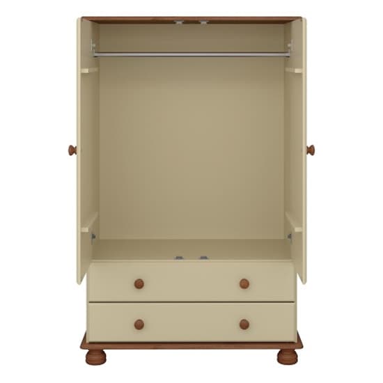 Richland Wide Wooden Wardrobe With 2 Doors In Cream And Pine