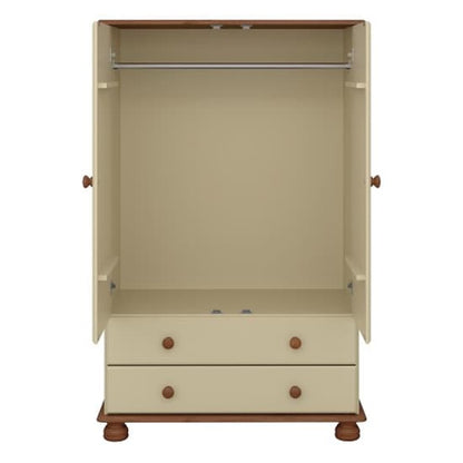 Richland Wide Wooden Wardrobe With 2 Doors In Cream And Pine
