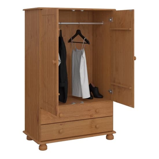 Richland Wide Wooden Wardrobe With 2 Doors In Pine