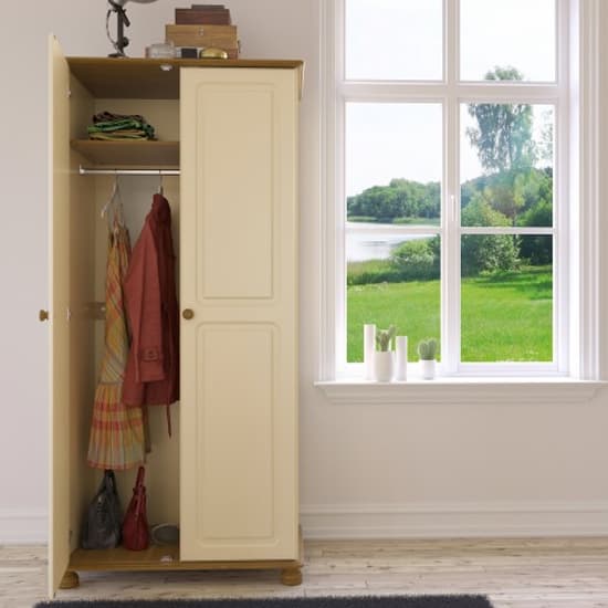 Richland Wooden Wardrobe With 2 Doors In Cream And Pine