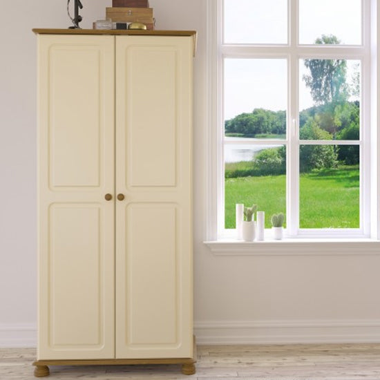 Richland Wooden Wardrobe With 2 Doors In Cream And Pine