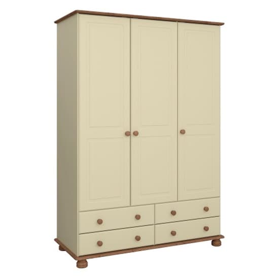 Richland Wooden Wardrobe With 3 Doors In Cream And Pine