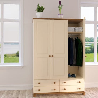 Richland Wooden Wardrobe With 3 Doors In Cream And Pine