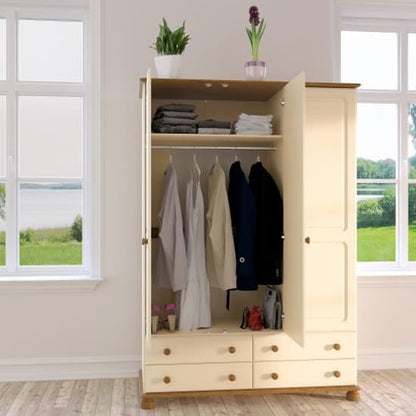 Richland Wooden Wardrobe With 3 Doors In Cream And Pine