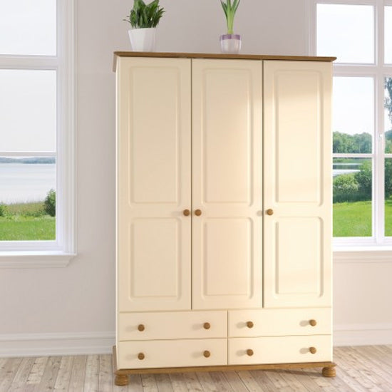 Richland Wooden Wardrobe With 3 Doors In Cream And Pine