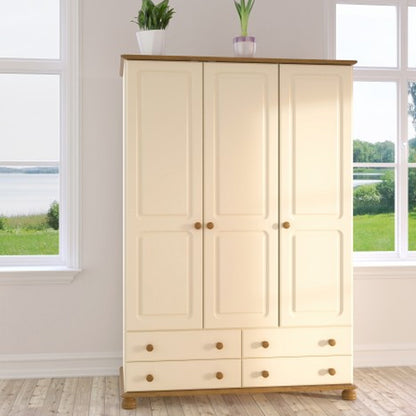 Richland Wooden Wardrobe With 3 Doors In Cream And Pine