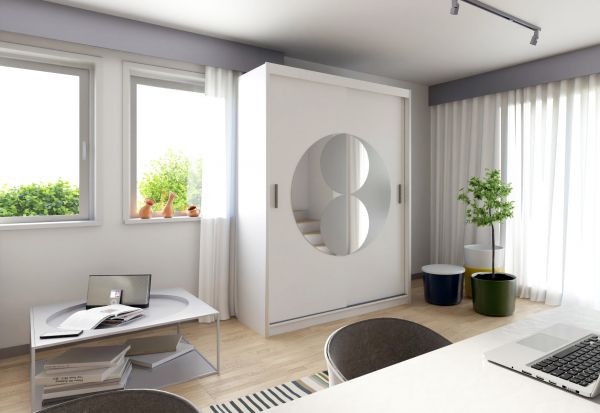 FURCO | Circolo Sliding 2 Door Wardrobe | Integrated Mirror | Sleek Black Finish | Contemporary & Functional