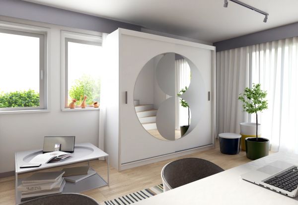 FURCO | Circolo Sliding 2 Door Wardrobe | Integrated Mirror | Sleek Black Finish | Contemporary & Functional