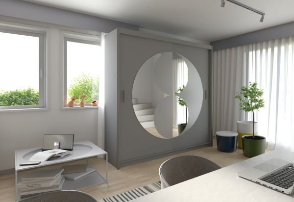 FURCO | Circolo | Sliding 2 Door Wardrobe with Mirror | Elegant Grey | Stylish & Functional