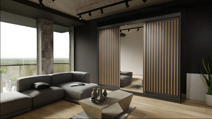 FURCO Zaria 250cm Sleek Black 3 Door Sliding Wardrobe - Spacious & Modern