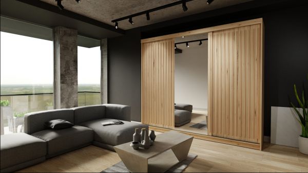 FURCO Zaria 250cm Classic Oak 3 Door Sliding Wardrobe - Timeless Style