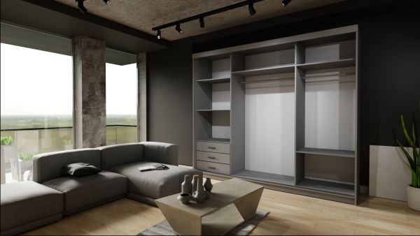 FURCO Zaria 250cm Sleek Black 3 Door Sliding Wardrobe - Spacious & Modern