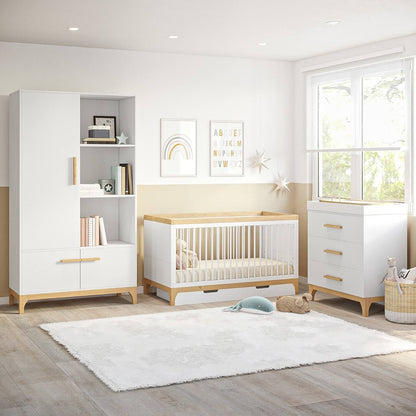 Nursery Wardrobe with Shelves in White and Wood - Rue