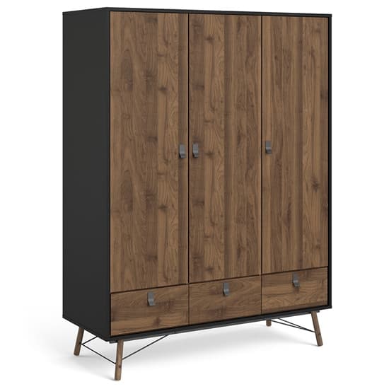 Rynok Wooden 3 Door Wardrobe In Matt Black Walnut