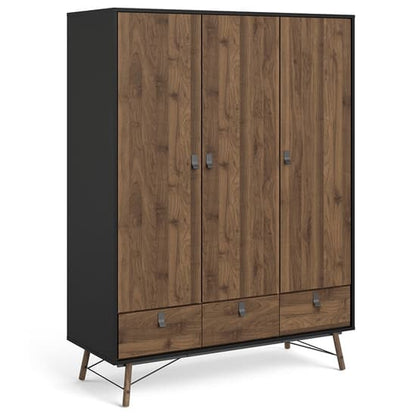 Rynok Wooden 3 Door Wardrobe In Matt Black Walnut