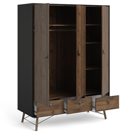 Rynok Wooden 3 Door Wardrobe In Matt Black Walnut