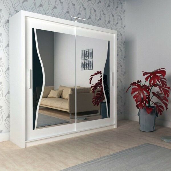 FURCO | Heffner | White Sliding 2 Door Wardrobe | Available in 3 Sizes | Sleek & Versatile Design