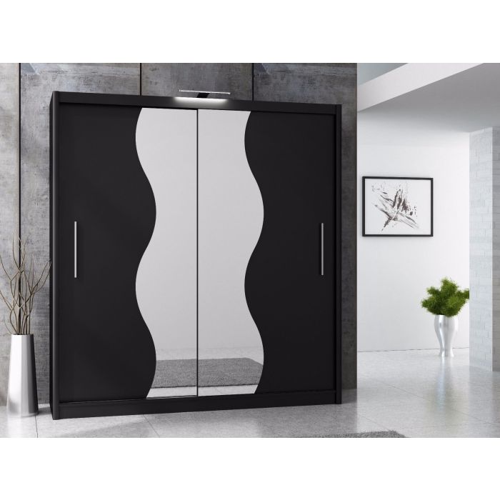 Tokyo V Curvy Sliding 2 Door Wardrobe - Black