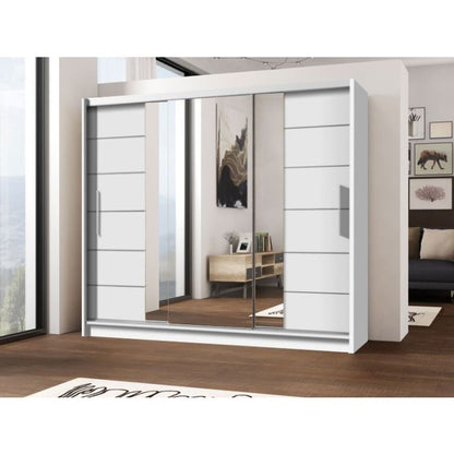 Louane 3 Door Sliding 250cm Wardrobe with Mirror - White